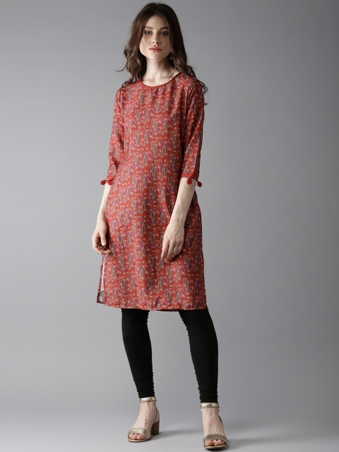 

HERE&NOW Women Rust Orange Printed Straight Kurta