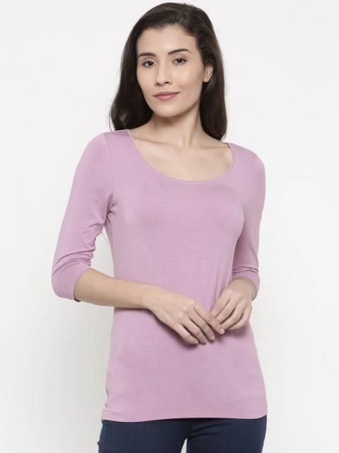 

CODE by Lifestyle Women Lavender Solid Round Neck T-shirt