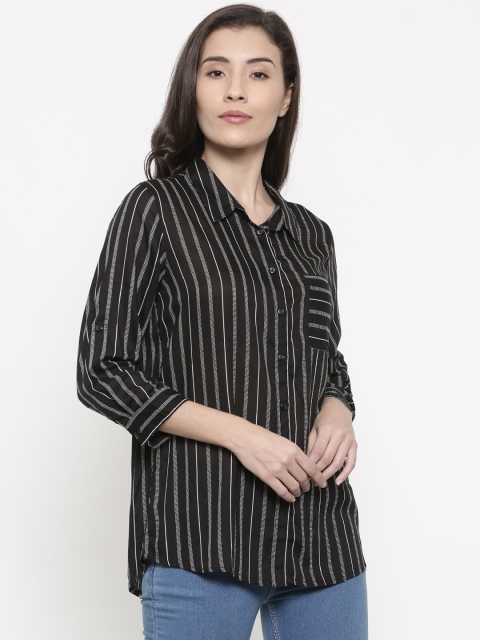

Fame Forever by Lifestyle Women Black & White Regular Fit Striped Casual Shirt