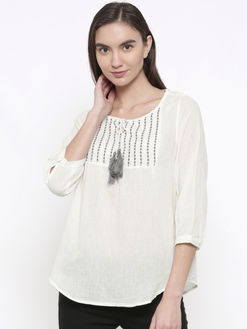 

Fame Forever by Lifestyle Women Off-White Embroidered Top