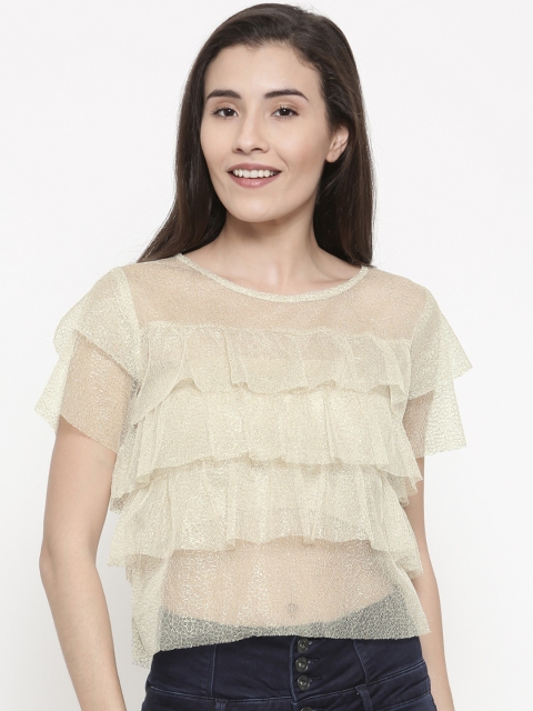 

Ginger by Lifestyle Women Beige Self Design Sheer Top