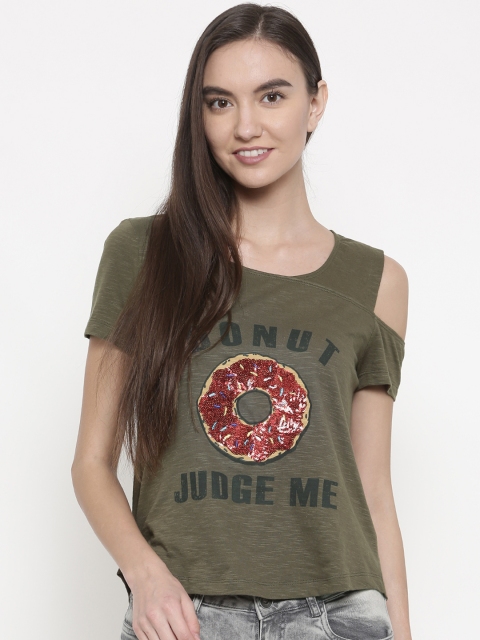 

Ginger by Lifestyle Women Olive Green Embellished Top