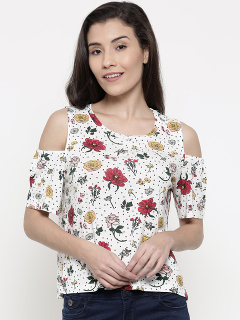

Ginger by Lifestyle Women White Floral Print Top