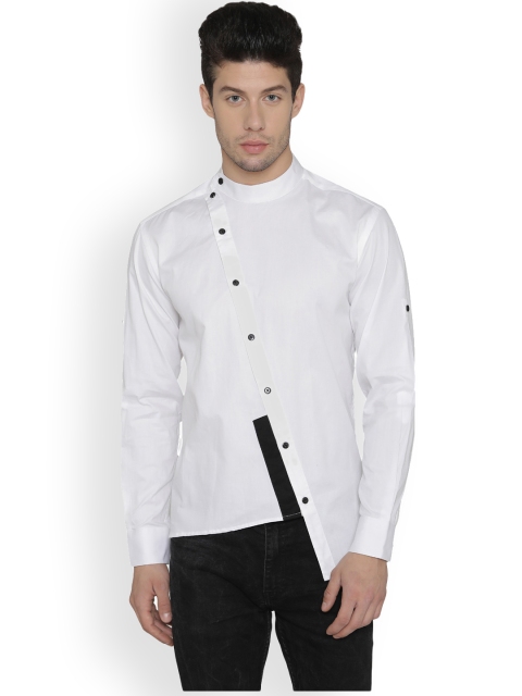 

Dazzio Men White Modern Slim Fit Solid Party Shirt