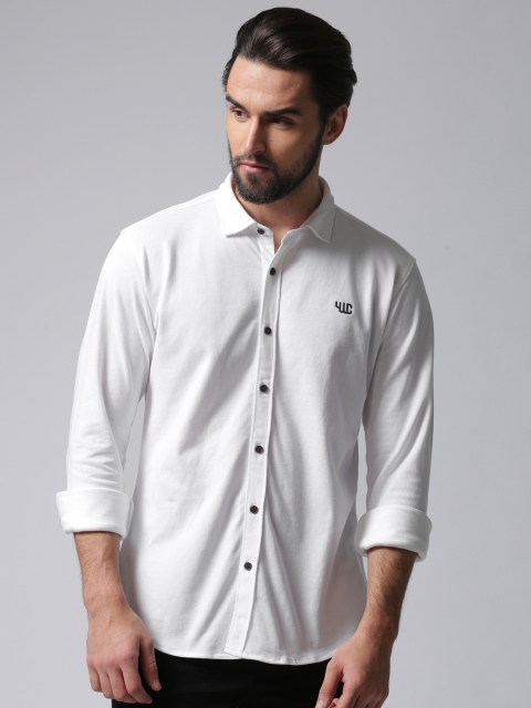 

YWC Men White Regular Fit Solid Casual Shirt