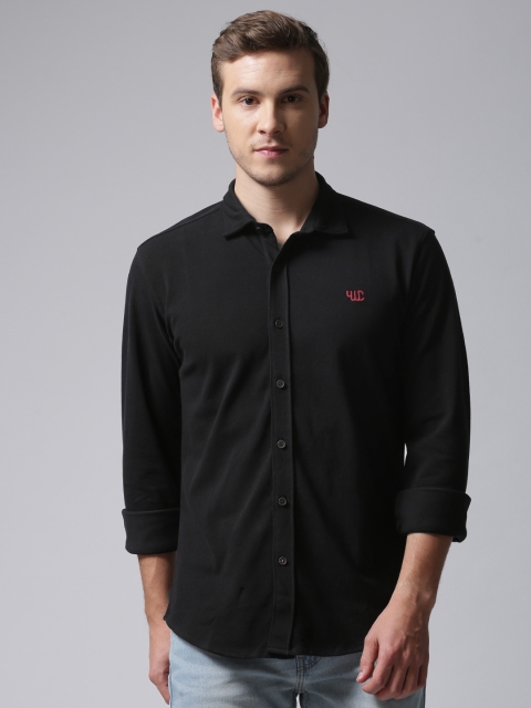 

YWC Men Black Regular Fit Solid Casual Shirt