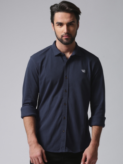 

YWC Men Navy Blue Slim Fit Solid Casual Shirt