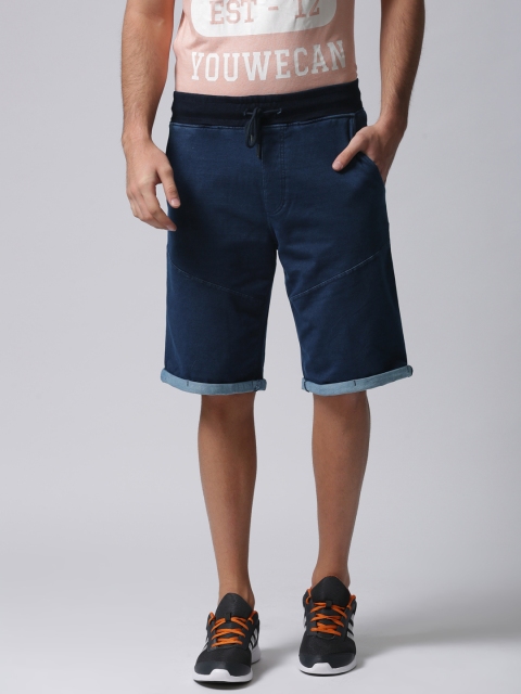 

YWC Men Navy Blue Solid Regular Fit Denim Shorts