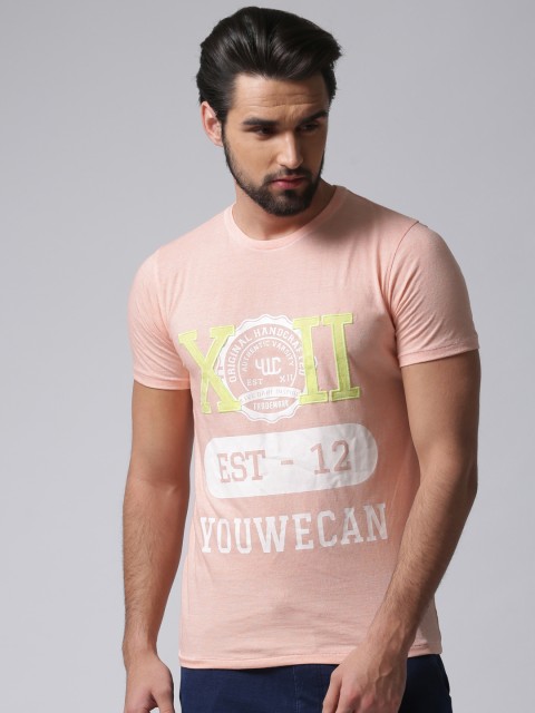

YWC Men Peach-Coloured Typography Print T-shirt