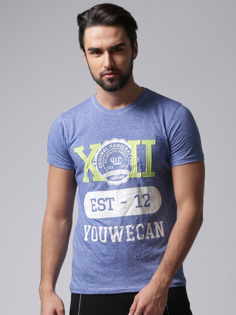 

YWC Men Blue Typography Print T-shirt