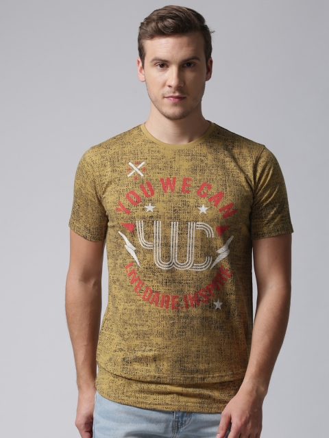 

YWC Men Brown Typography Printed Round Neck T-shirt