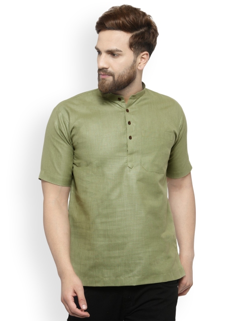 

akavya Men Olive Green Solid Straight Kurta