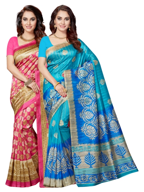 

Ishin Selection of 2 Pink & Blue Art Silk Printed Sarees