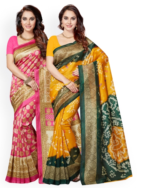 

Ishin Selection of 2 Pink & Yellow Art Silk Printed Sarees