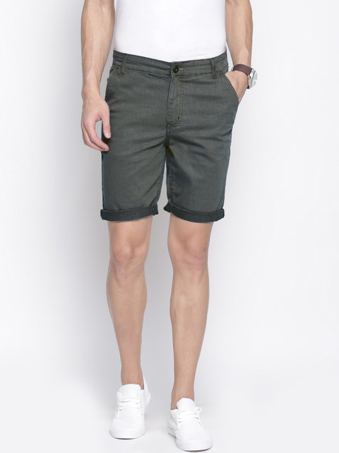 

IVOC Men Green Solid Slim Fit Denim Shorts