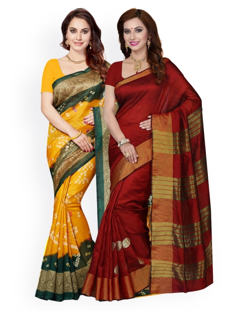 

Ishin Selection of 2 Yellow & Red Art Silk Printed Sarees