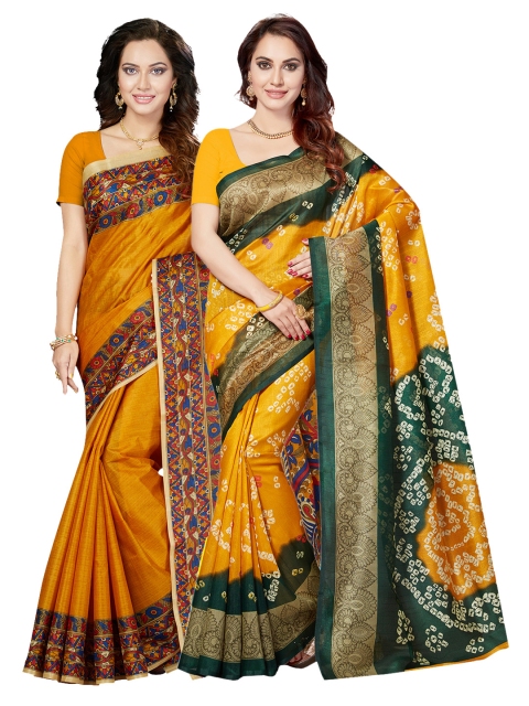 

Ishin Selection Of 2 Yellow & Mustard Art Silk Printed Bhagalpuri Saree