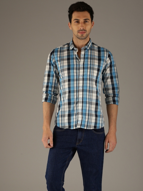 

Flying Machine Men Blue & White Slim Fit Checked Casual Shirt