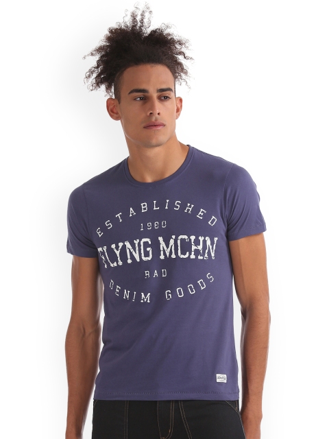 

Flying Machine Men Blue Printed Round Neck T-shirt