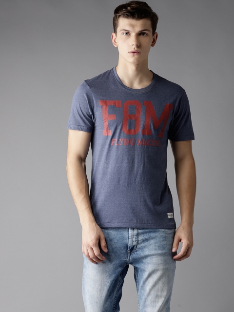

Flying Machine Men Blue Printed Round Neck T-shirt