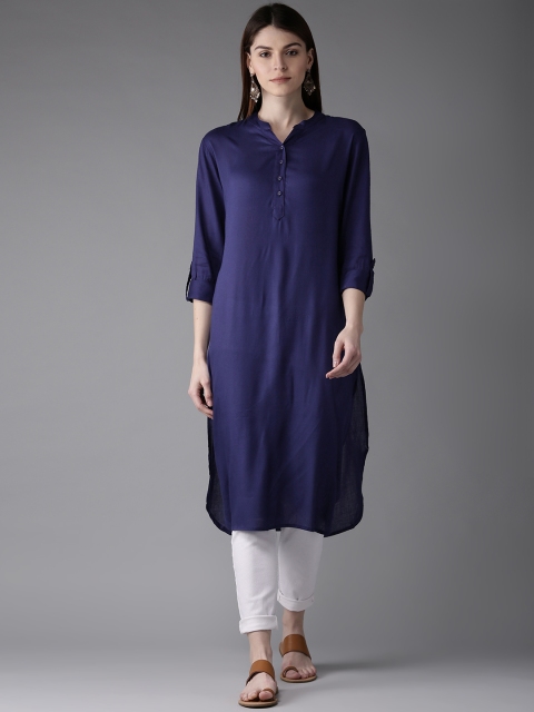 

HERE&NOW Women Blue Solid Straight Kurta