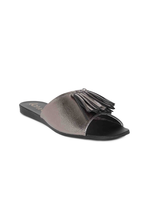 

Catwalk Women Gunmetal-Toned Solid Synthetic Open Toe Flats, Metallic
