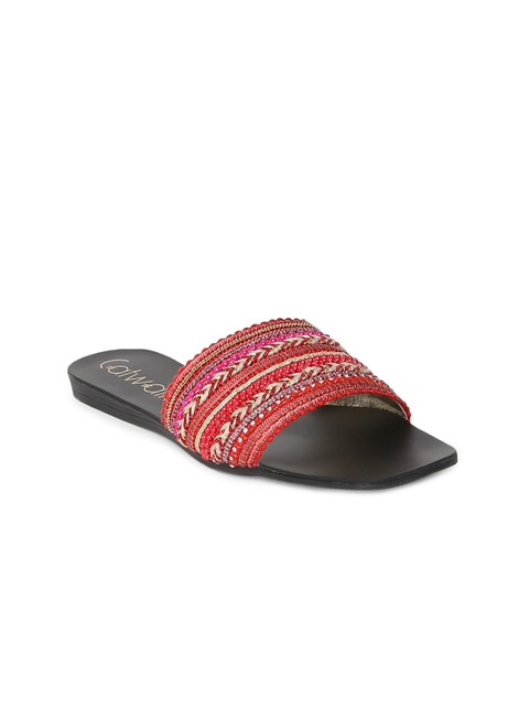 

Catwalk Women Red Woven Design Synthetic Open Toe Flats