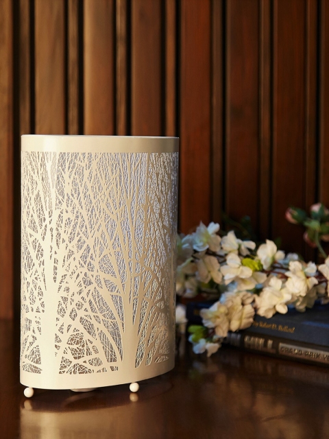 

OddCroft White Textured Oval Forest Bedside Table Top Lamp