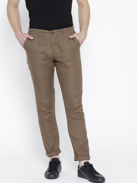 

Pepe Jeans Men Brown Solid Linen Regular Trousers