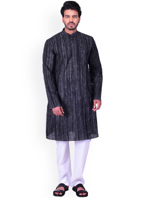 

Manyavar Men Black Woven Design Straight Kurta