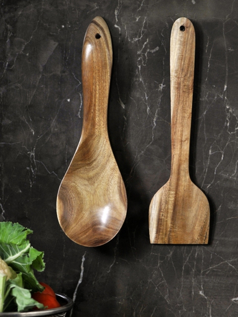 

ExclusiveLane Set of 2 Wooden Handcrafted Serving Spatulas, Brown