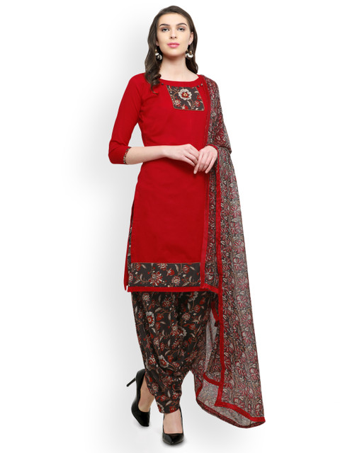 

Saree mall Red & Grey Cotton Blend Unstitched Dress Material