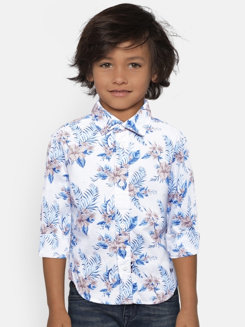 

U.S. Polo Assn. Kids Boys White & Blue Regular Fit Printed Casual Shirt