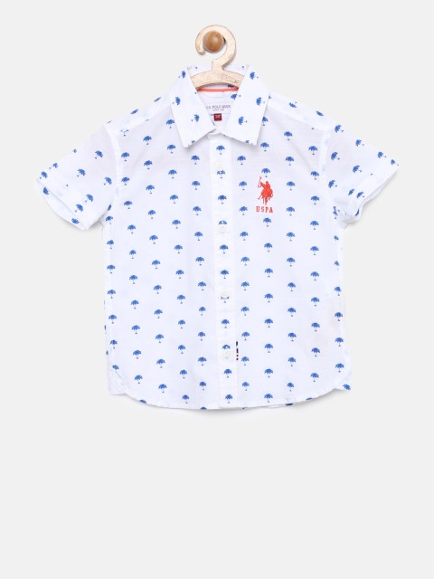 

U.S. Polo Assn. Kids Boys White & Blue Regular Fit Printed Casual Shirt