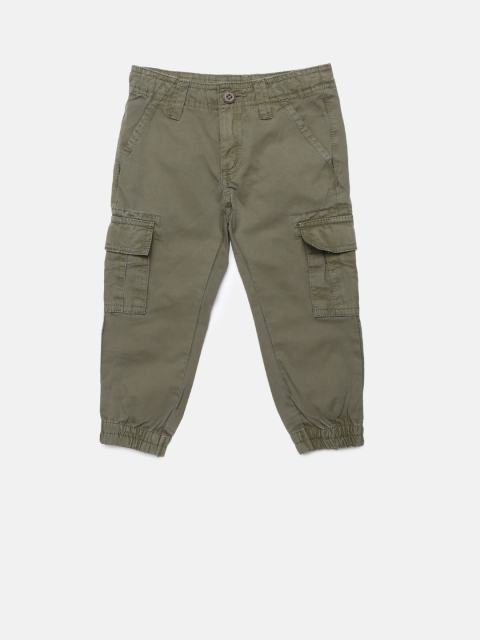 

U.S. Polo Assn. Kids Boys Olive Green Regular Fit Solid Cargos