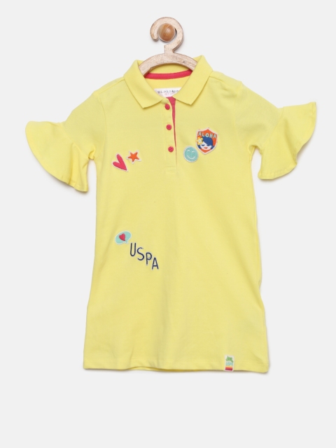 

U.S. Polo Assn. Kids Girls Yellow Solid A-Line Dress