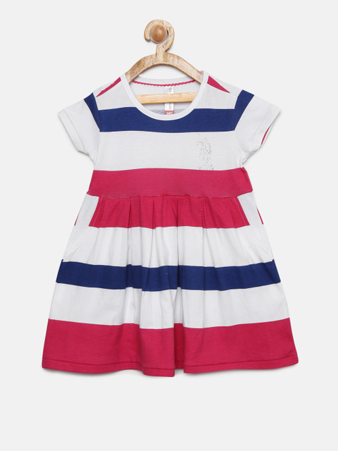 

U.S. Polo Assn. Kids Girls White Striped Fit and Flare Dress