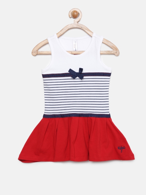 

U.S. Polo Assn. Kids Girls White Striped Fit and Flare Dress