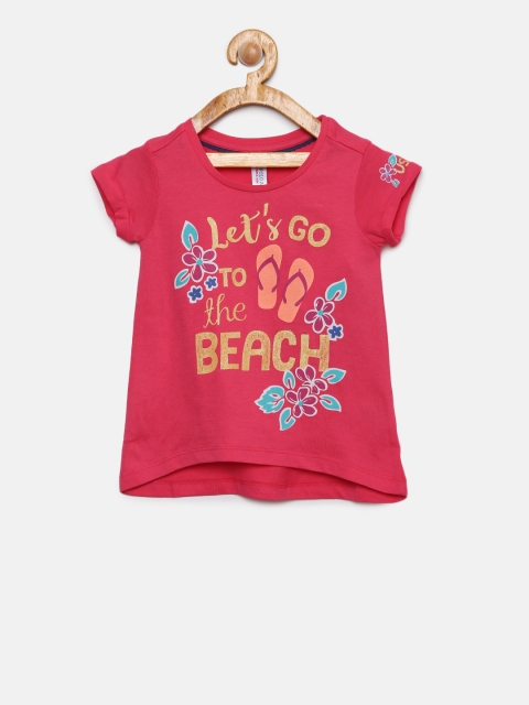 

U.S. Polo Assn. Kids Girls Pink Printed Round Neck T-shirt