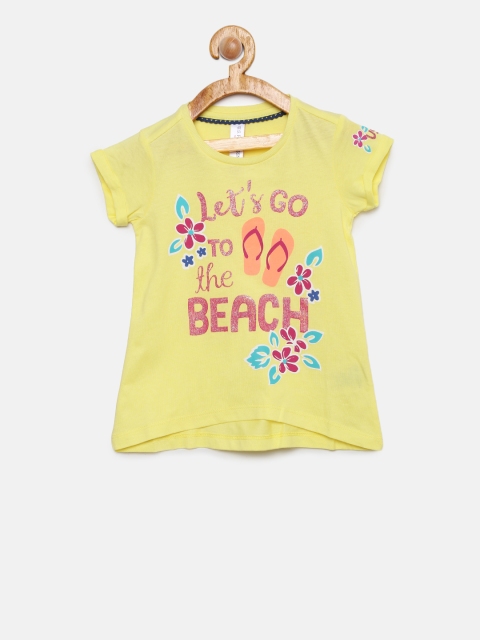 

U.S. Polo Assn. Kids Girls Yellow Printed Round Neck T-shirt