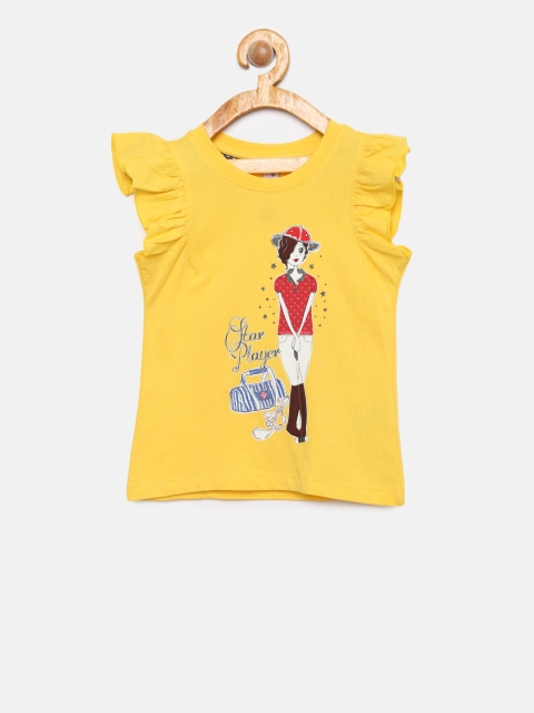 

U.S. Polo Assn. Kids Girls Mustard Yellow Printed Top