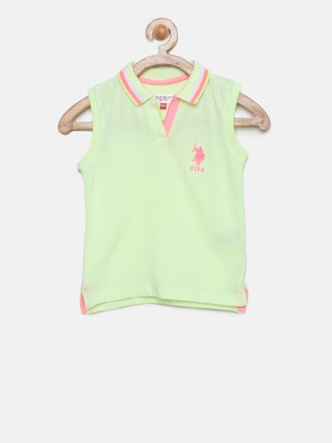 

U.S. Polo Assn. Kids Girls Fluorescent Green Solid Polo Collar T-shirt