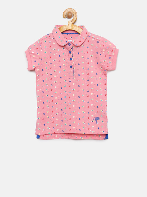 

U.S. Polo Assn. Kids Girls Pink Printed Polo Collar T-shirt