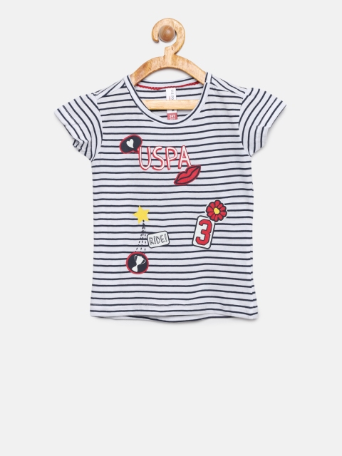 

U.S. Polo Assn. Kids Girls Navy Blue Printed Round Neck T-shirt