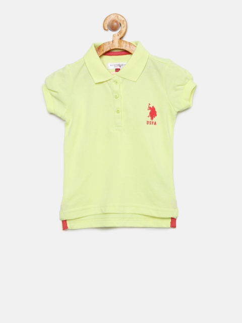 

U.S. Polo Assn. Kids Girls Yellow Solid Polo Collar T-shirt