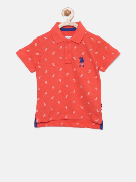 

U.S. Polo Assn. Kids Boys Orange Printed Polo T-shirt