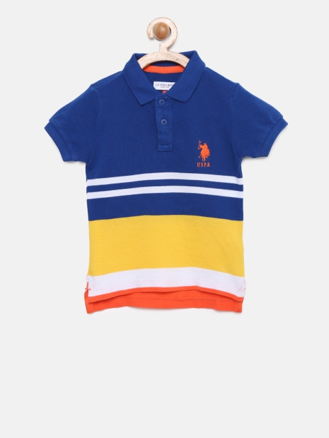 

U.S. Polo Assn. Kids Boys Navy & Yellow Striped Polo T-shirt, Navy blue