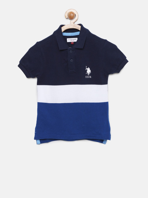 

U.S. Polo Assn. Kids Boys Blue & White Colourblocked Polo T-shirt