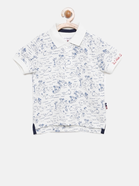 

U.S. Polo Assn. Kids Boys White & Blue Printed Polo T-shirt