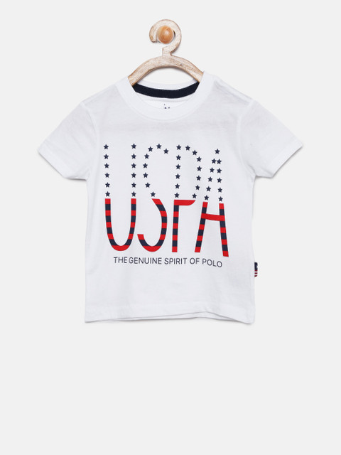 

U.S. Polo Assn. Kids Boys White Printed Round Neck T-shirt